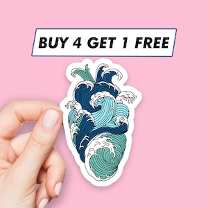 Naklejka Great Wave Heart Naklejki Hokusai Kanagawa Naklejki na laptopa Naklejki estetyczne Naklejki komputerowe Naklejki na butelki z wodą Naklejki na laptopa