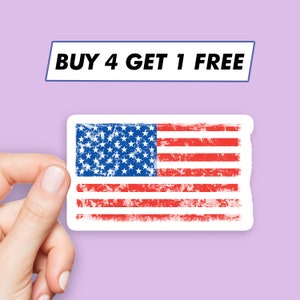 May include: A white sticker with a distressed American flag design. The sticker has the text "BUY 4 GET 1 FREE" at the top.