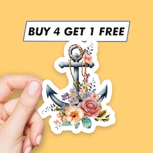 Bloemen ankersticker zeilen nautische stickers laptopstickers esthetische stickers computerstickers waterflesstickers laptopstickers