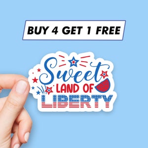 Adesivos Sweet Land Of Liberty com frases do 4 de julho, adesivos para laptop, adesivos estéticos, adesivos para computador, adesivos para garrafas de água