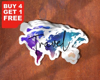 World Map Travel Stickers, Adventure Stickers, Mountain Camping Laptop Decals, Luggage Sticker, Water Bottle Sticker, License Id 2Wqlwelo