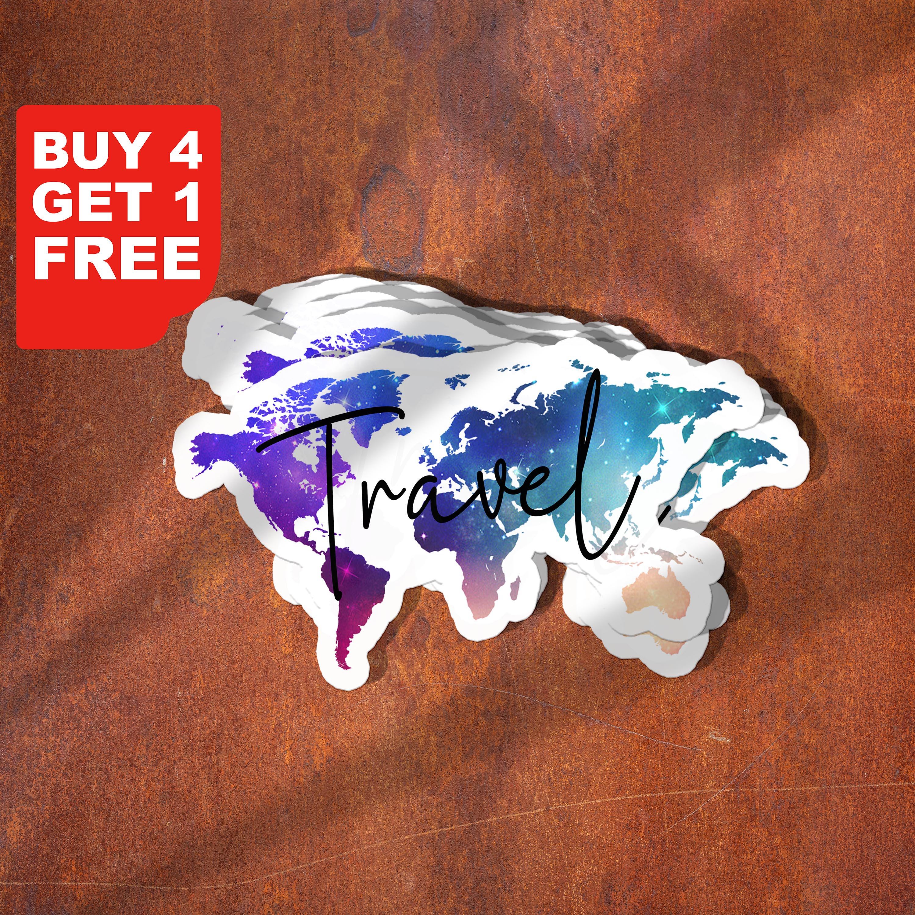 World Map Travel Stickers, Adventure Stickers, Mountain Camping Laptop ...