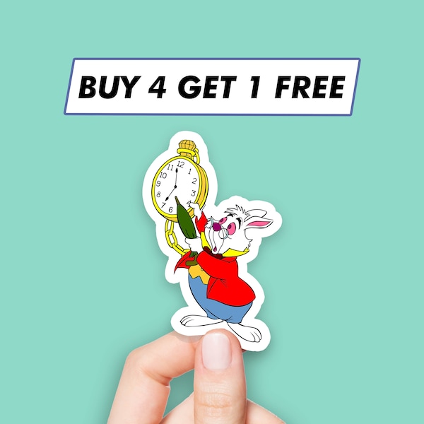 Cute White Rabbit Sticker Alice In Wonderland Kawaii Stickers Laptop Stickers Aesthetic Stickers Computer Stickers Waterbottle Stickers