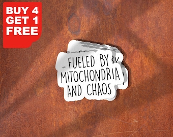 Fueled By Mitochondria And Chaos Sticker, Funny Science Laptop Decals, Water Bottle Stickers, Science Stickers, Biology Stickers Decals