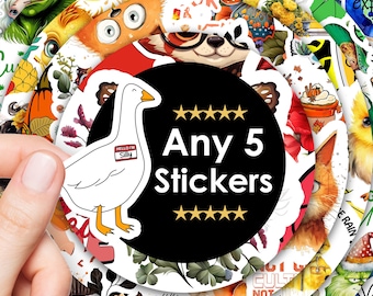 Any 5 Stickers, sticker bundles, vinyl stickers for laptops, water bottles and tumblers, sticker custom pack, choose your own sticker bundle
