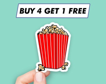 May include: A red and white striped popcorn box with the text "BUY 4 GET 1 FREE" on a blue background.