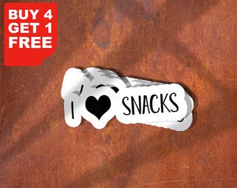 I Heart Love Snacks Sticker Funny Stickers, Snacks Laptop Decals, Snacks Tumbler Stickers, Water Bottle Sticker, Water Bottle Decals,