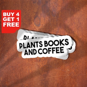 Pegatinas de plantas, libros y café, pegatinas de café, pegatinas de libros, pegatinas de mamás de plantas, pegatinas de vida vegetal, pegatinas de plantas para portátiles, vaso de plantas