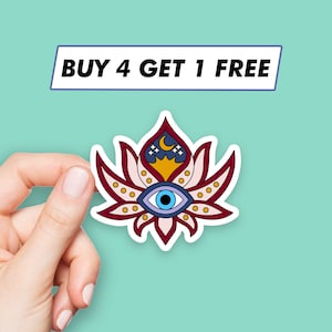 Sticker lotus mauvais oeil Stickers fleur de lune Stickers ordinateur portable Stickers esthétiques Stickers ordinateur Stickers bouteille d&#39;eau Stickers ordinateur portable