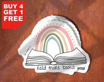 Read More Books Rainbow Flower Sticker, Reading Stickers, Book Stickers, Nerdy Motivation Laptop Decals, Motivational Stickers