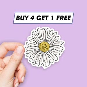 Adesivos de margarida branca fofos, adesivos de flores feministas, adesivos para laptop, adesivos estéticos, adesivos para computador, adesivos para garrafas d'água, decalques para laptop