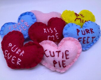 Felt Cat Toy - Conversation Hearts | Cute Catnip Plush | Valentine's Gift for Pet Owners and Animal Lovers | Customizable