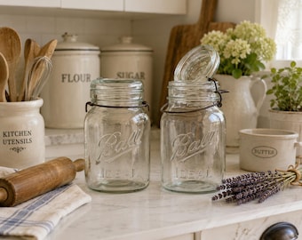 Set of 3 Vintage Ball Ideal Mason Jars With Wire Bail Clear Glass