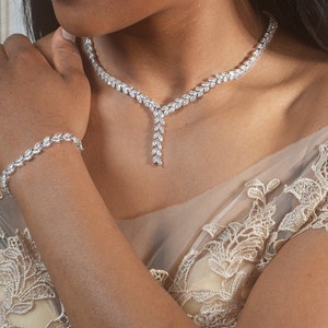 Bridal Necklace Set Diamond Wedding Jewelry Set Crystal Bridal Necklace Earrings Set Silver Wedding Jewelry Crystal Wedding Jewelry Set