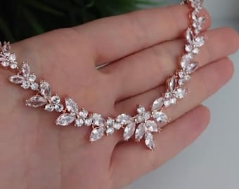 Bridal Necklace Rose Gold Wedding Jewelry Set Diamond Necklace Silver MOB Wedding Jewelry MOG Bridesmaid Necklace MOB Bridesmaid Jewelry Set