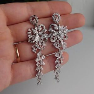 Crystal Wedding Earrings Long Bridal Earrings Long Wedding Earrings Wedding Jewelry Chandelier Earrings MOB MOG Crystal Earrings