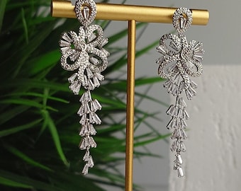 Long Bridal Earrings Crystal Earrings Wedding Earrings Wedding Jewelry Bridal Jewelry MOB Earrings MOG Long Bridal Earrings Crystal