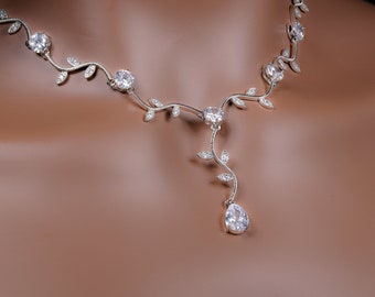 Bridal Necklace Vine Wedding Jewelry Crystal Bridal Necklace Silver Wedding Jewelry Crystal Bridesmaid Jewelry Set