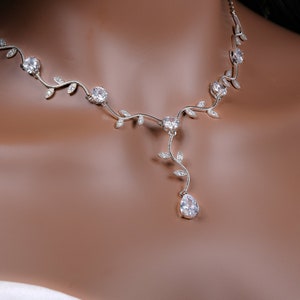 Bridal Necklace Vine Wedding Jewelry Crystal Bridal Necklace Silver Wedding Jewelry Crystal Bridesmaid Jewelry Set
