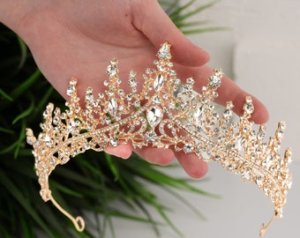 Bridal Tiara Gold Crown Crystal Tiara Princess Crown Gold Wedding Tiara Wedding Crown Birthday Crown Sweet 16 Crown Communion Crown