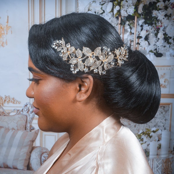 Crystal Hair Comb Gold Bridal Hair Comb Crystal Wedding Hair Comb Floral Hair Piece Crystal Gold Hair Comb Wedding