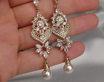 Perlen Ohrringe Gold Kristall Braut Ohrringe Teardrop Ohrringe Perle Hochzeitsschmuck set Brautschmuck Set MOB Ohrringe MOG Schmuck