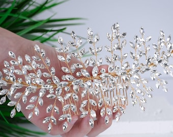 Crystal Hair Piece Gold Bridal Hair Comb Large Crystal Wedding Hair Comb Rhinestone Hair Piece Crystal Tiara Hair Comb Wedding