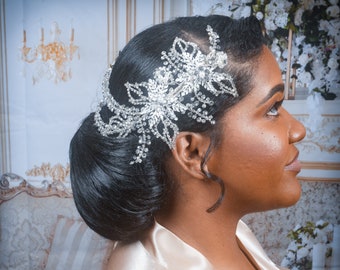 Wedding Hair Piece Large Crystal Headpiece Crystal Bridal Hair piece Floral Wedding Hair Accessory Crystal Bridal Hair Accessories