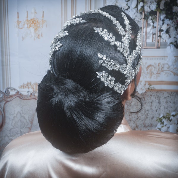 Pièce de cheveux de mariée en cristal Pièce de cheveux de mariée en diamant Pièce de cheveux en diamant Pièce de cheveux de mariage Bandeau de mariage en cristal Grande pièce de cheveux en diamant