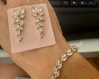 Kristall Braut Ohrringe Drop MOB Ohrringe MOG Hochzeitsschmuck Kristall Blatt Ohrringe Gold Brautschmuck Brautjungfer Ohrringe