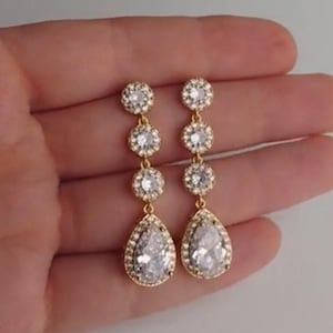 Gold Ohrringe Tropfen Braut Ohrringe Teardrop Ohrringe Gold Hochzeit Schmuck-Set Brautschmuck Set MOB Ohrringe MOG Schmuck