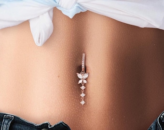 Belly Button Ring Dangle Belly Button Piercing Butterfly Dangle Belly Ring Sparkling Belly Jewelry