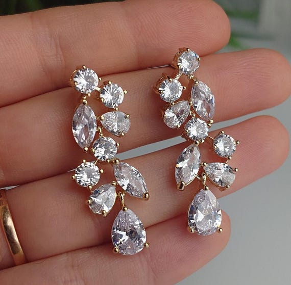 Clearine Orecchini Pendenti A Goccia Lunghi Con Zirconi - Forma Marquise, Gioielli Per Sposa E Damigella, Regalo In Scatola Per Matrimonio E Festa