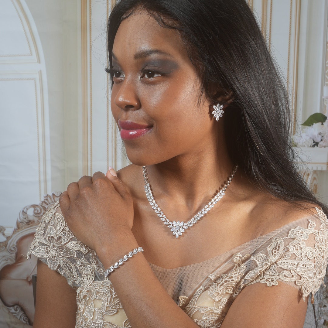 Wedding Necklace Set Crystal Bridal Jewelry Set Diamond Etsy