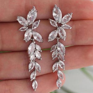 Pendientes de novia de cristal Pendientes de araña Pendientes de cristal Pendientes colgantes de cristal Joyas de novia de oro rosa Pendientes de dama de honor de plata