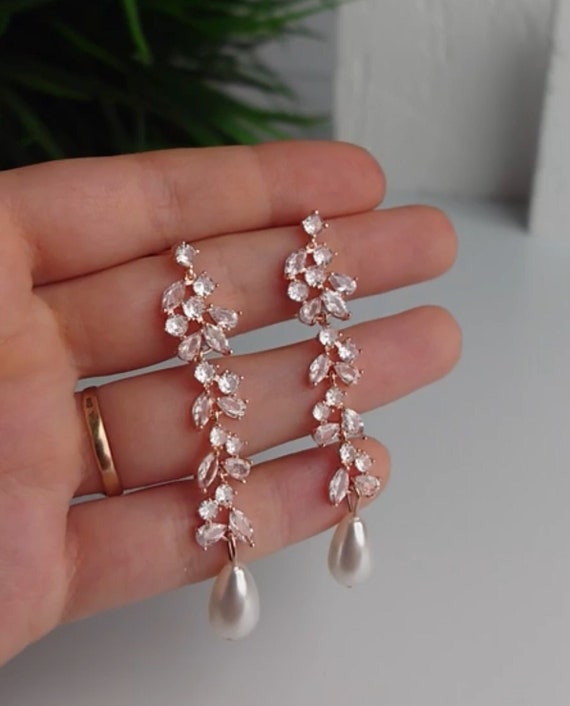 Pearl Earrings Bridal Earrings Rose Gold Earrings Wedding Jewelry set Bridal Jewelry Set Bridesmaids Jewelry Teardrop