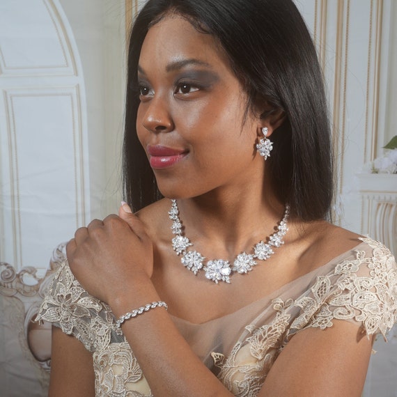 Collar Mujer Juego De Joyas De Boda Con Cristales Collar Y