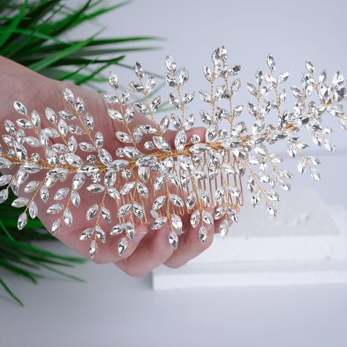 Crystal Hair Piece Gold Bridal Hair Comb Large Crystal  display picture 1