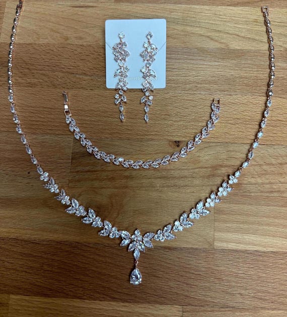 Bridal Jewelry Set Rose Gold Necklace Wedding Earrings Wedding Necklace Wedding Jewelry set Bridal Jewelry Set Bridesmaid Jewelry Rose Gold