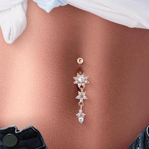 Belly Button Piercing Gold Dangle Belly Button Ring  Dangle Belly Ring Sparkling Belly Jewelry