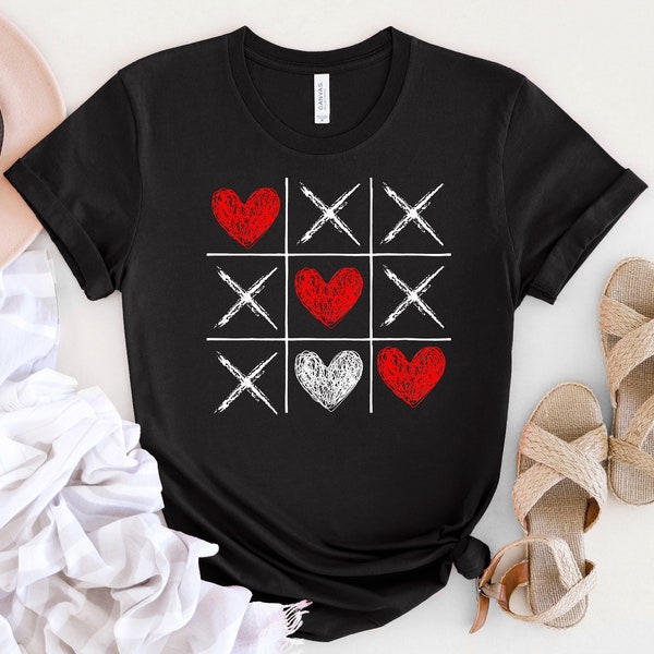 Valentijnsdag Tic-Tac-Toe XO-XO grappige Valentijn cadeaus T-shirt, Valentijnsdag retro hart, cadeau voor mannen en vrouwen