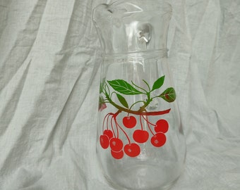 Krug aus Glas mit Kirschenprint 1970er