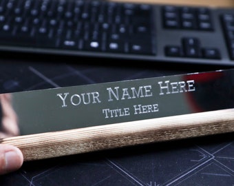 Personalised Light or Burnt Wood Office Name Plate Includes Engraving Plaque with custom engraved message or with name and position