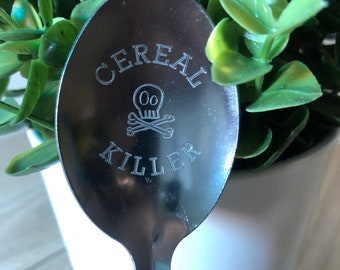 Personalised Spoon Serial Killer Skull Crossbones For Him Her, Engraved Spoon Funny Gift For Boyfriend Girlfriend