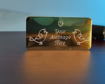 Engraved Gold Love Birds Plate, Personalized Message, Wedding Gift