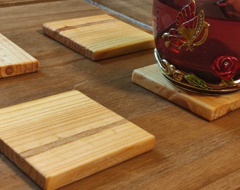 Handmade Reclaimed Wood Coaster Set, Linseed Oil Finish