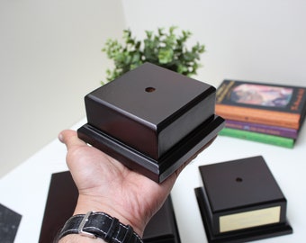 Dark Brown MDF Display Plinth with Custom Engraved Title Plate