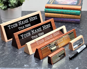 Handmade Engraved Wood Desk Name Plate, Custom Office Decor