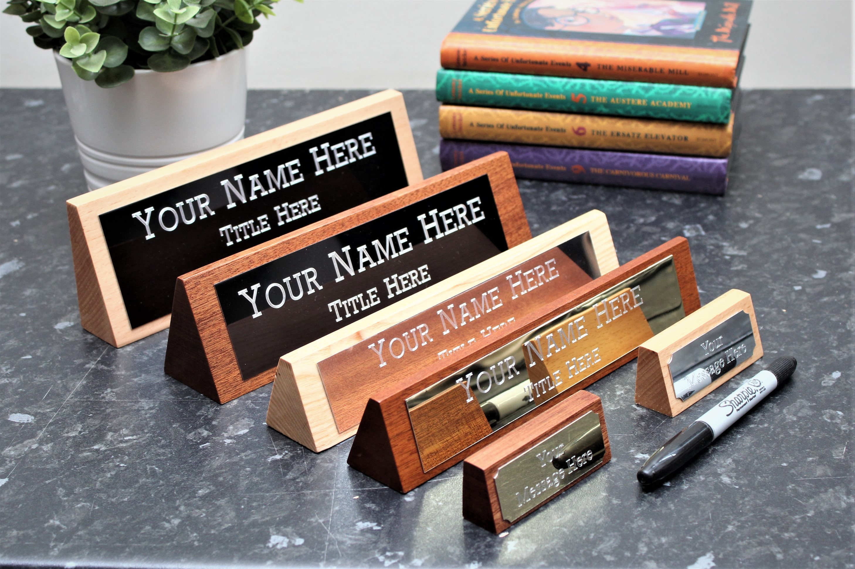 Handmade Desk Plaques Mahogany, Ash Wood Office Name Plate 