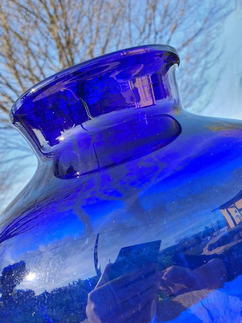Blue blown glass carboy, vintage blue glass, dame jeanne buette image 2